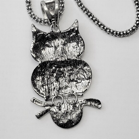 Owl Pendant enamel Black White Owl Necklace - Picture 9 of 10